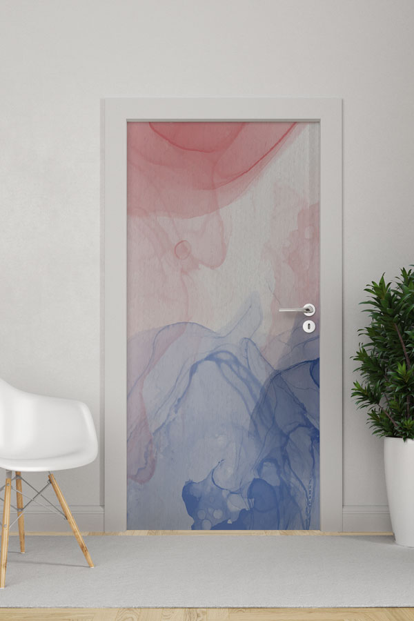 Pastel Mavi ve Pembe Soyut Kapı Giydirme Tasarımı 9235