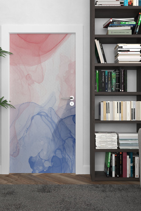 Pastel Mavi ve Pembe Soyut Kapı Giydirme Tasarımı 9235