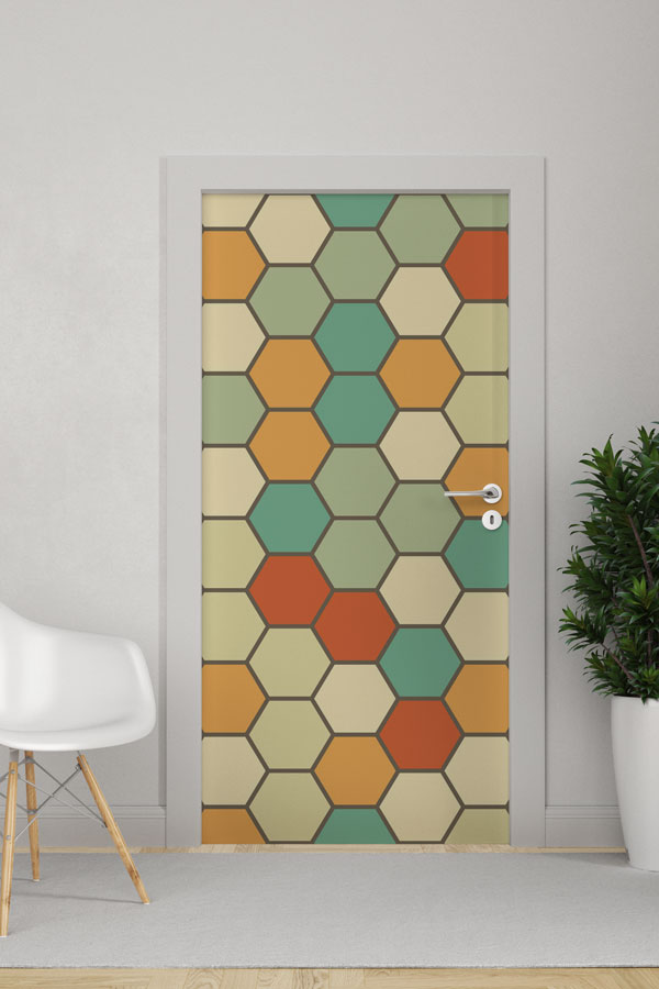 Çok Renkli Altıgen Desen Sanatı Kapı Giydirme 9416