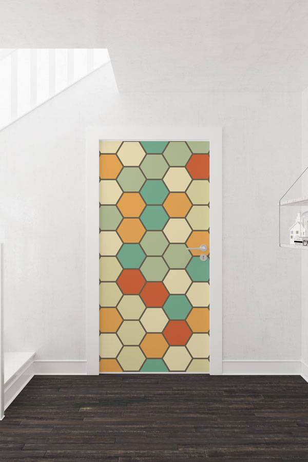 Çok Renkli Altıgen Desen Sanatı Kapı Giydirme 9416