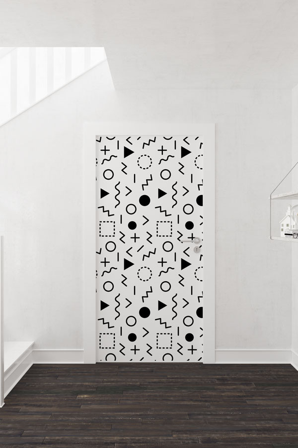 Geometrik Sembollü Siyah Beyaz Desen Sanatı Kapı Giydirme 9406