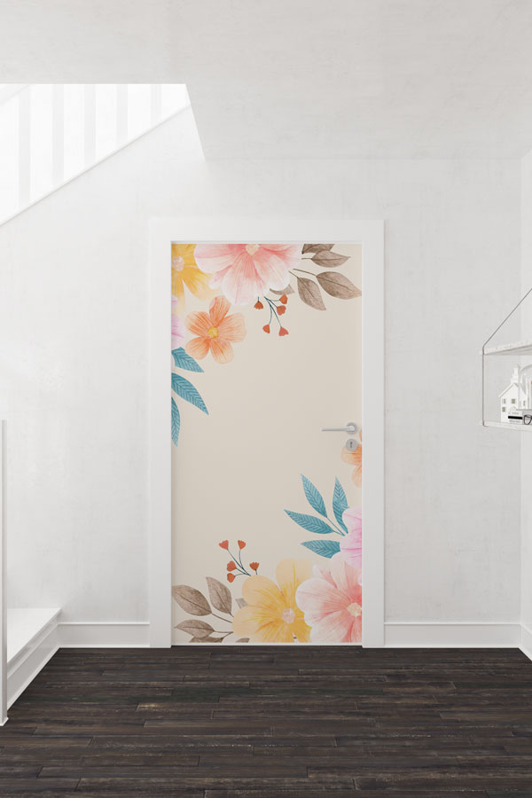 Pastel Çiçek Çerçeveli Zarif Botanik Kapı Giydirme Tasarımı 9382