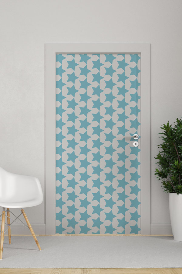 Yıldız Desenli Turkuaz Desen Sanatı Kapı Giydirme 9410