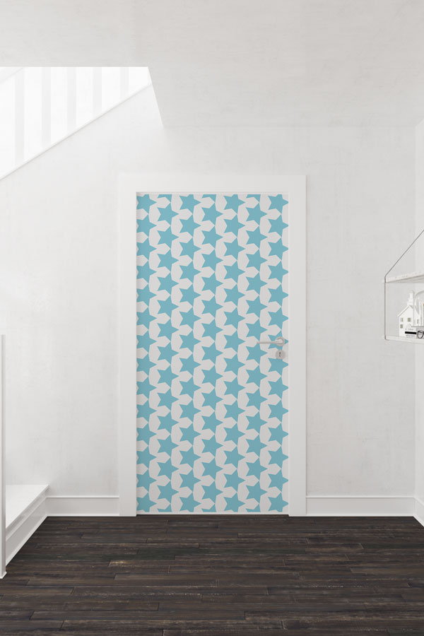 Yıldız Desenli Turkuaz Desen Sanatı Kapı Giydirme 9410