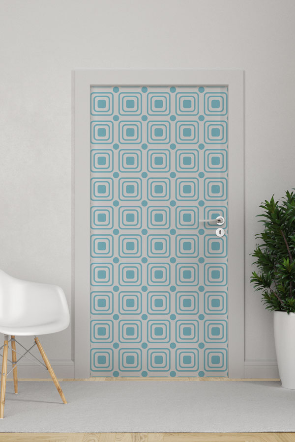 Yuvarlatılmış Kare Modüllü Turkuaz Desen Sanatı Kapı Giydirme 9411