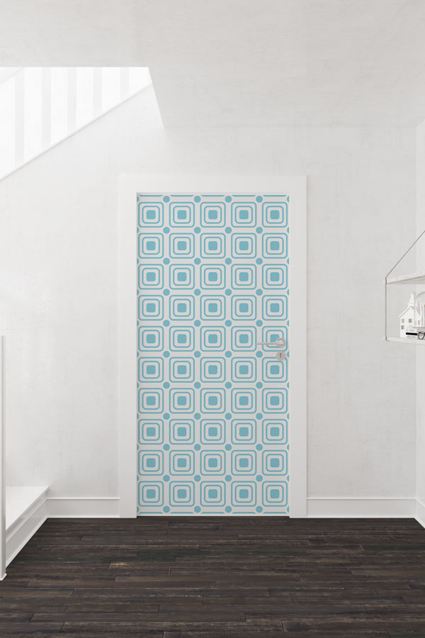 Yuvarlatılmış Kare Modüllü Turkuaz Desen Sanatı Kapı Giydirme 9411