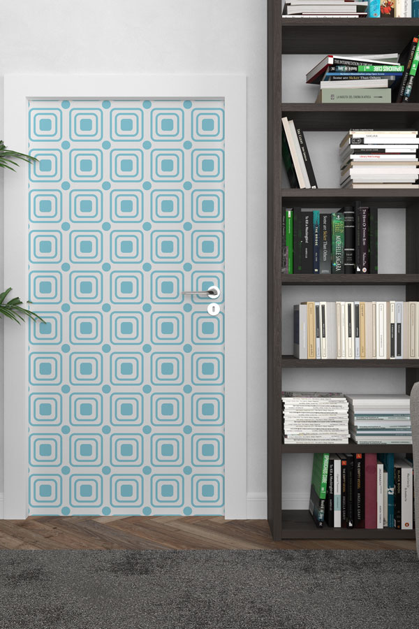 Yuvarlatılmış Kare Modüllü Turkuaz Desen Sanatı Kapı Giydirme 9411