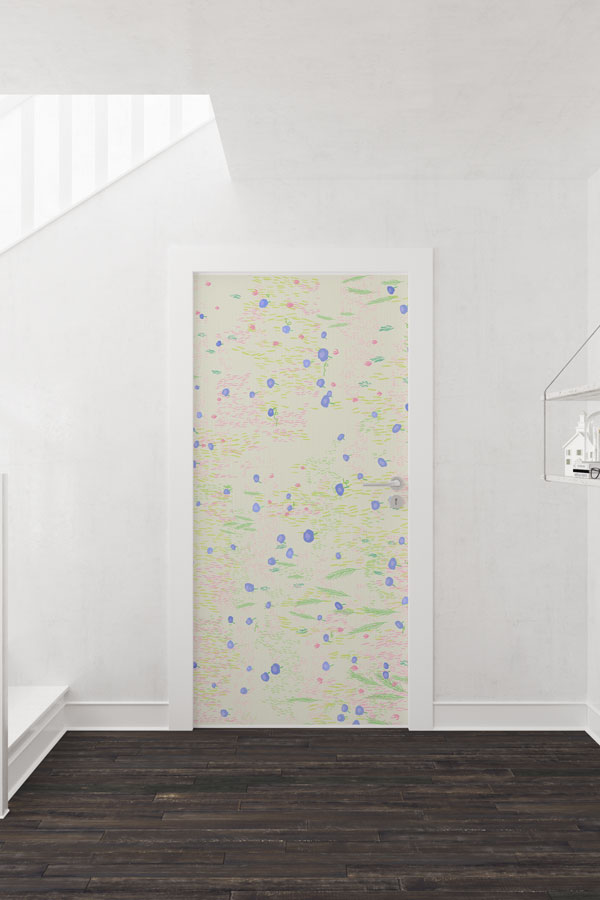 Pastel Noktalı Minimal Botanik Desenli Kapı Giydirme Tasarımı 9379