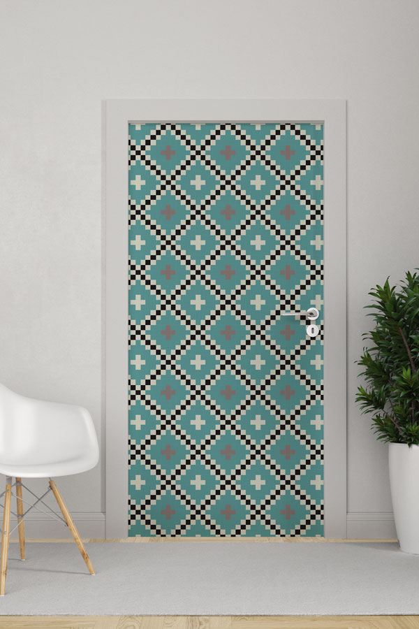Baklava ve Artı Motifli Geometrik Desen Sanatı Kapı Giydirme 9398