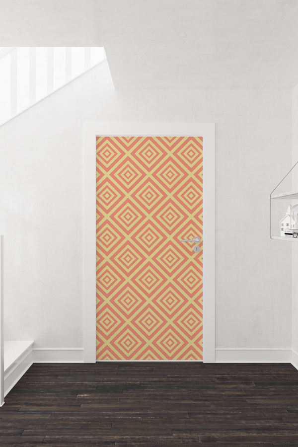 İç İçe Baklava Desenli Pembe Bej Desen Sanatı Kapı Giydirme 9412