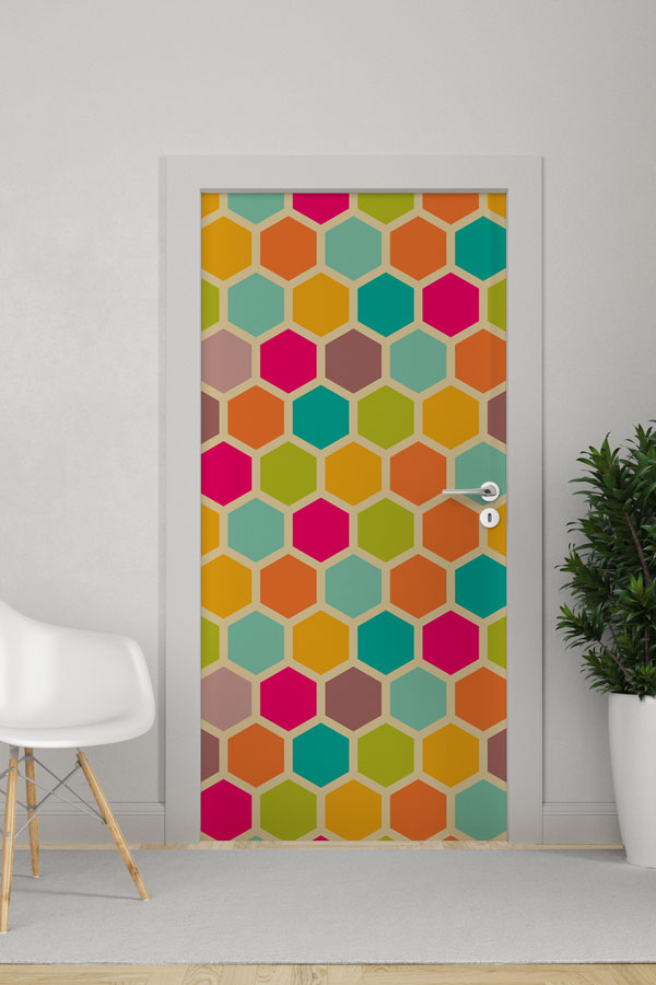 Renkli Altıgen Geometrik Desen Kapı Giydirme 9420