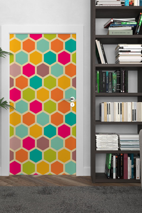 Renkli Altıgen Geometrik Desen Kapı Giydirme 9420