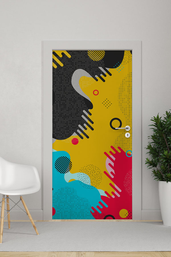 Renkli Soyut Modern Desen Kapı Giydirme 9422