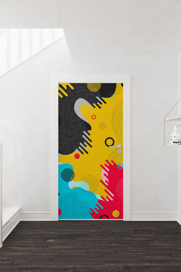 Renkli Soyut Modern Desen Kapı Giydirme 9422