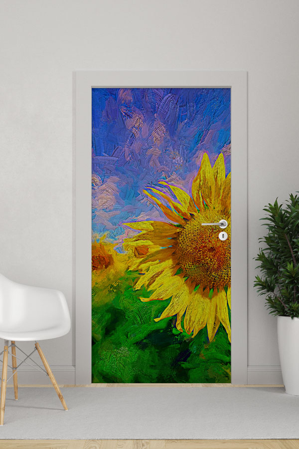 Sanatsal Ayçiçeği Desenli Kapı Giydirme Tasarımı 9454