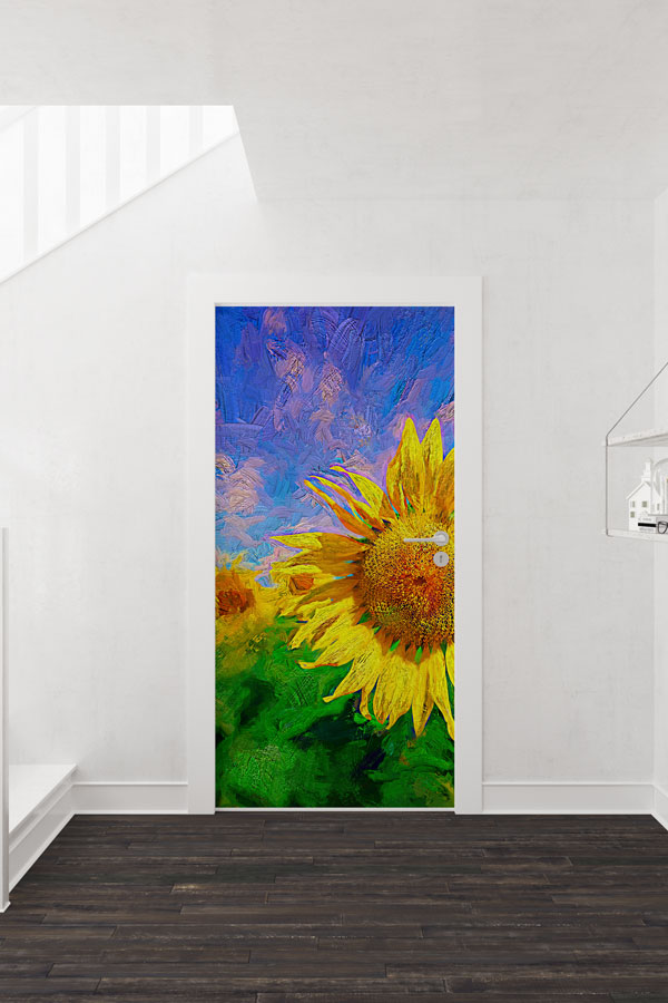 Sanatsal Ayçiçeği Desenli Kapı Giydirme Tasarımı 9454