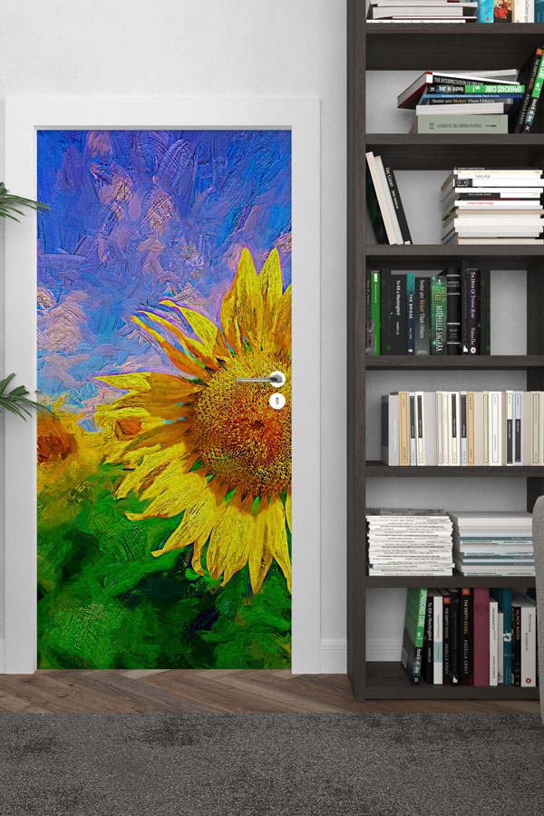 Sanatsal Ayçiçeği Desenli Kapı Giydirme Tasarımı 9454