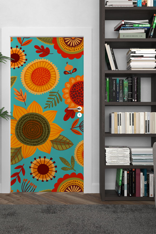 Renkli Çiçek Desenli Modern Kapı Giydirme Tasarımı 9464