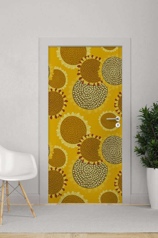 Ayçiçeği Desenli Çiftlik Evi Temalı Kapı Giydirme 9467