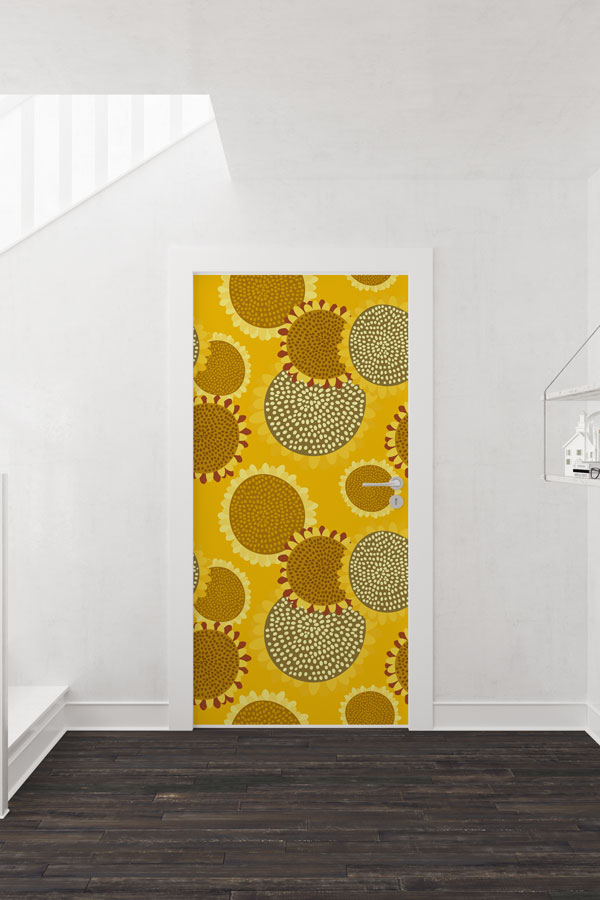 Ayçiçeği Desenli Çiftlik Evi Temalı Kapı Giydirme 9467