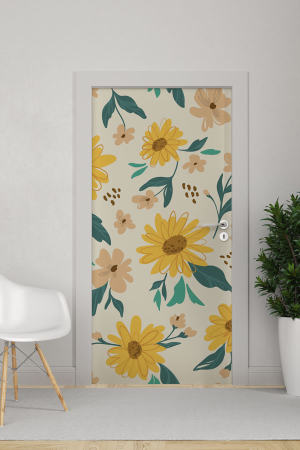 Çiçek Desenli Doğa Temalı Kapı Giydirme 9468