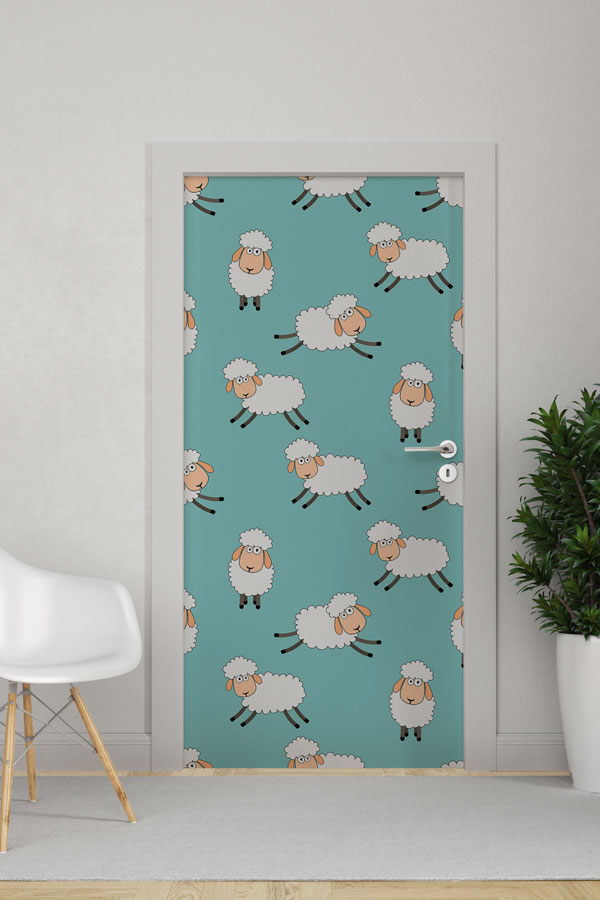 Sevimli Koyun Desenli Çiftlik Evi Temalı Kapı Giydirme 9469