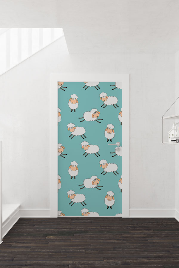 Sevimli Koyun Desenli Çiftlik Evi Temalı Kapı Giydirme 9469