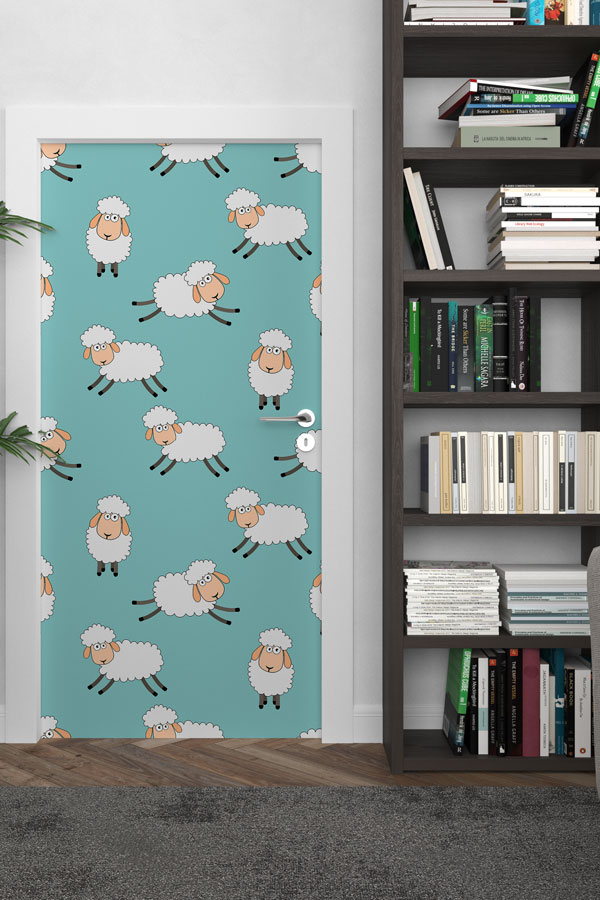 Sevimli Koyun Desenli Çiftlik Evi Temalı Kapı Giydirme 9469