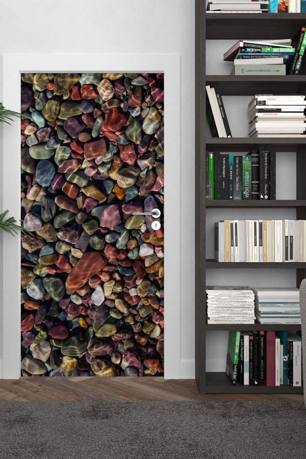 Renkli Çakıl Taşları Dokulu Kapı Giydirme 9489