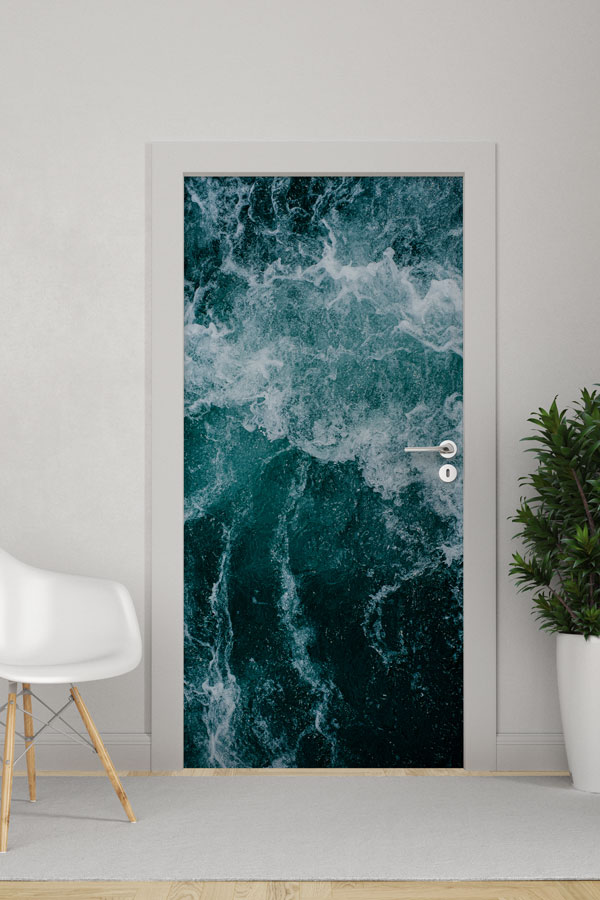 Koyu Tonlarda Köpüklü Deniz Dalgaları Manzaralı Kapı Giydirme 9490