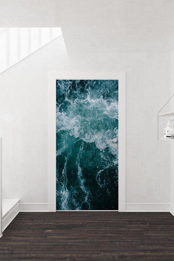 Koyu Tonlarda Köpüklü Deniz Dalgaları Manzaralı Kapı Giydirme 9490