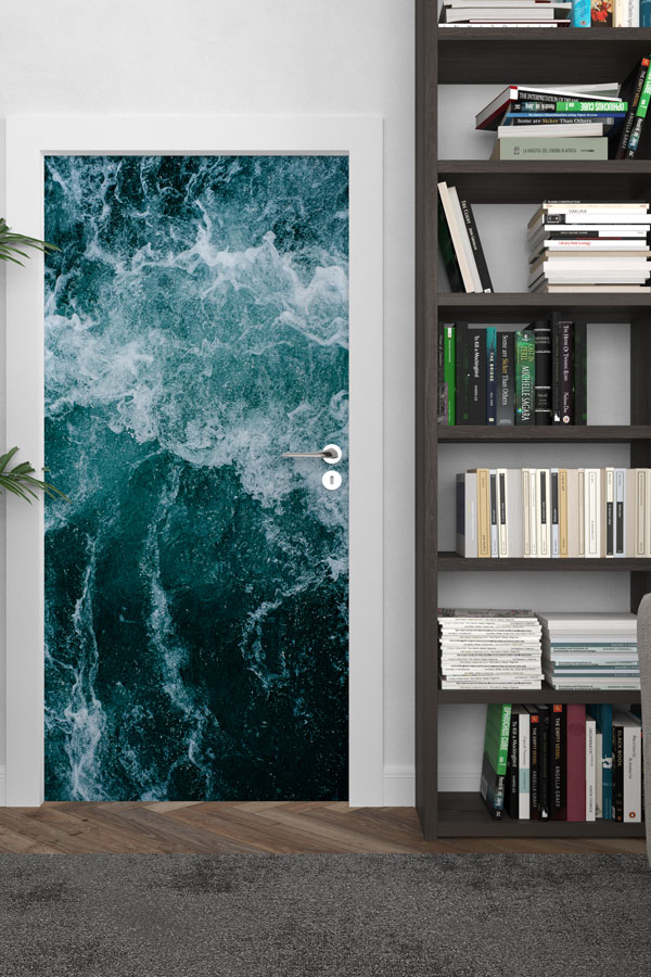 Koyu Tonlarda Köpüklü Deniz Dalgaları Manzaralı Kapı Giydirme 9490