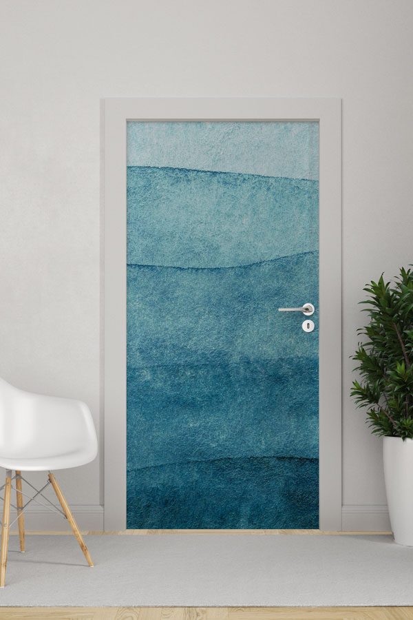 Katmanlı Mavi Su Dokusu Görünümlü Kapı Giydirme 9493