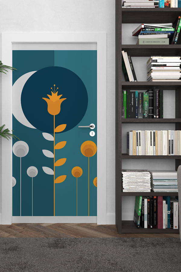 Minimal Gece Temalı Lale Desenli Kapı Giydirme Tasarımı 9453