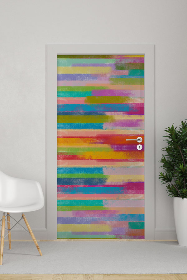 Renkli Çizgi Desenli Soyut Kapı Giydirme Tasarımı 9237