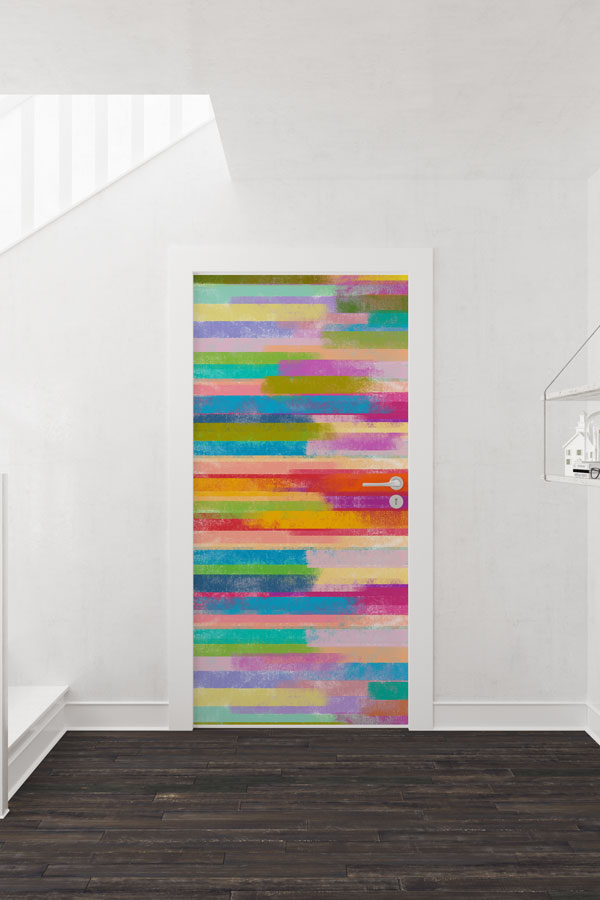 Renkli Çizgi Desenli Soyut Kapı Giydirme Tasarımı 9237