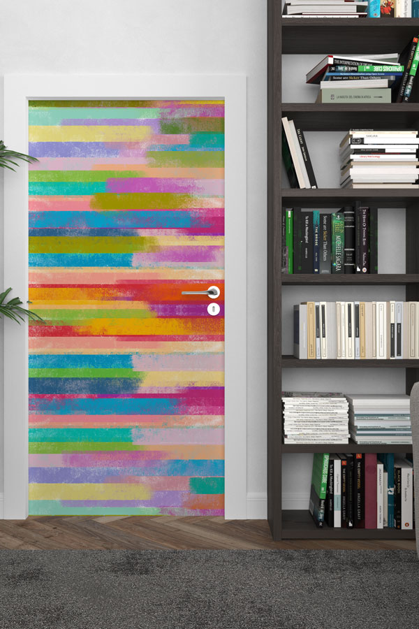 Renkli Çizgi Desenli Soyut Kapı Giydirme Tasarımı 9237