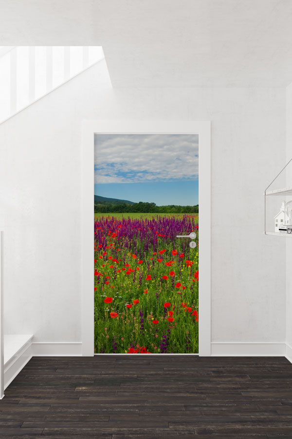 Gelincik ve Mor Çiçek Tarlası Kapı Giydirme Tasarımı 9462