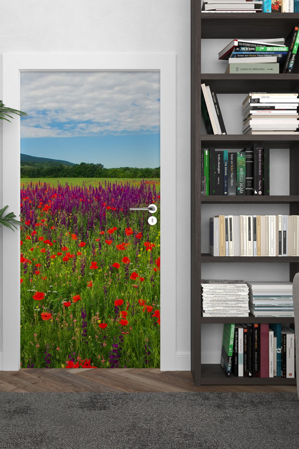 Gelincik ve Mor Çiçek Tarlası Kapı Giydirme Tasarımı 9462