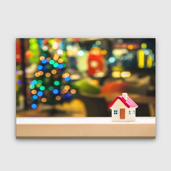 duar-dekorasyon-5522-00 Mini Ev Figürü ve Renkli Işıklar Temalı Kanvas Tablo – 5522
