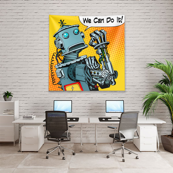 Retro Robot “We Can Do It!” Tasarımlı Duvar Örtüsü 5506