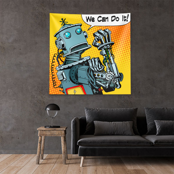 Retro Robot “We Can Do It!” Tasarımlı Duvar Örtüsü 5506