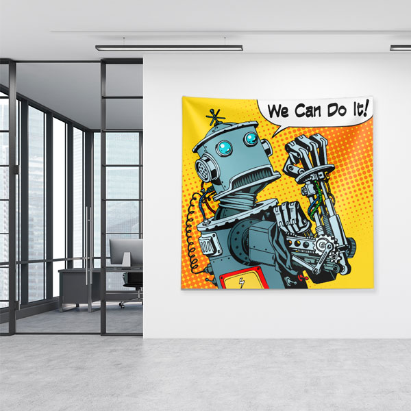 Retro Robot “We Can Do It!” Tasarımlı Duvar Örtüsü 5506