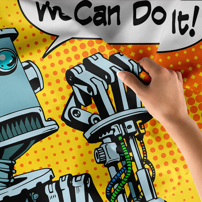 Retro Robot “We Can Do It!” Tasarımlı Duvar Örtüsü 5506