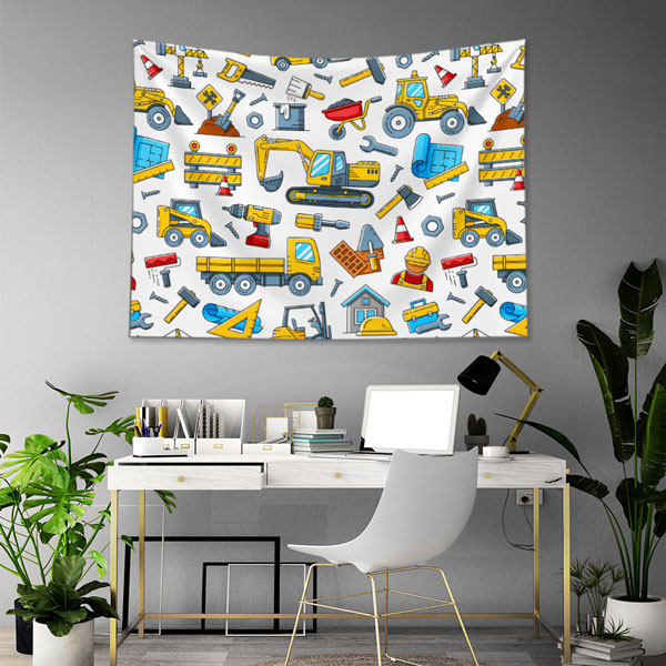 İnşaat Araçları ve Ekipmanları Desenli Duvar Örtüsü Kumaş Baskı 5613