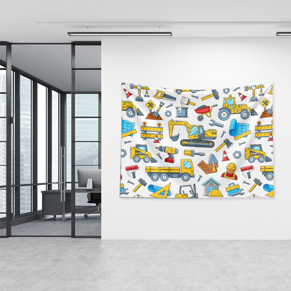 İnşaat Araçları ve Ekipmanları Desenli Duvar Örtüsü Kumaş Baskı 5613