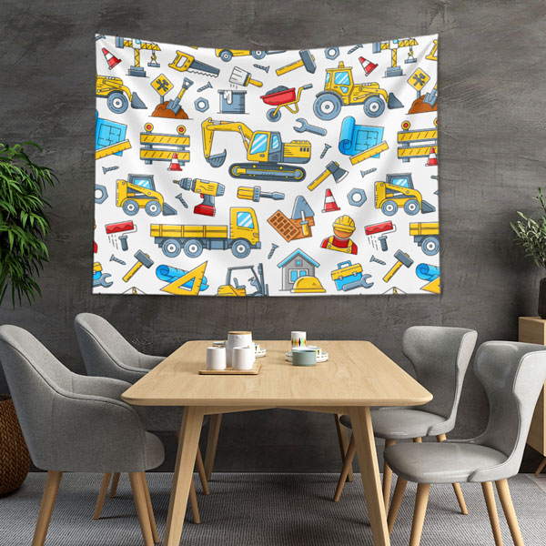 İnşaat Araçları ve Ekipmanları Desenli Duvar Örtüsü Kumaş Baskı 5613
