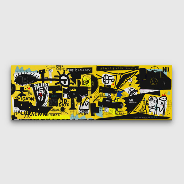 Sarı Grafik Kolaj Grafiti Kanvas Tablo 4999