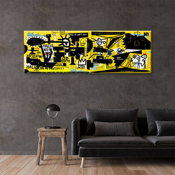 Sarı Grafik Kolaj Grafiti Kanvas Tablo 4999
