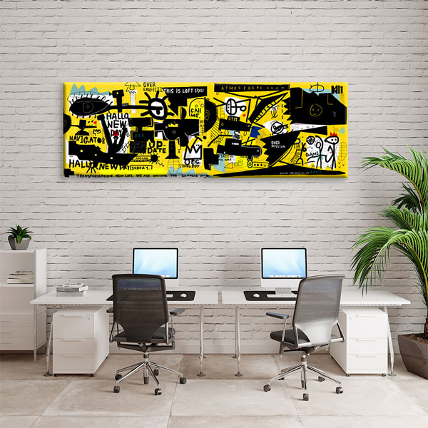 Sarı Grafik Kolaj Grafiti Kanvas Tablo 4999